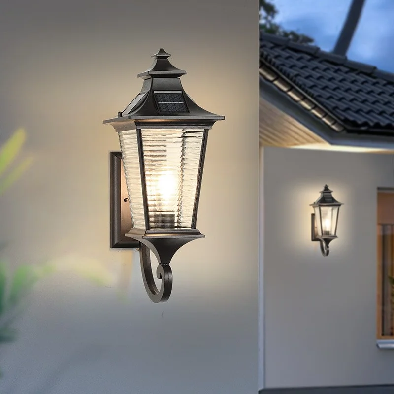 2025 Solar Wall Lamp American Outdoor Corridor Passage Retro Lamp Waterproof Villa Garden Outdoor Courtyard European Wall Lamp