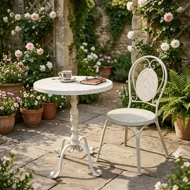 Vintage Wrought Iron Bistro Table And Chair Set Antique Shabby Chic Metal Garden Patio Furniture For Outdoor Cafe Home Decor Tab