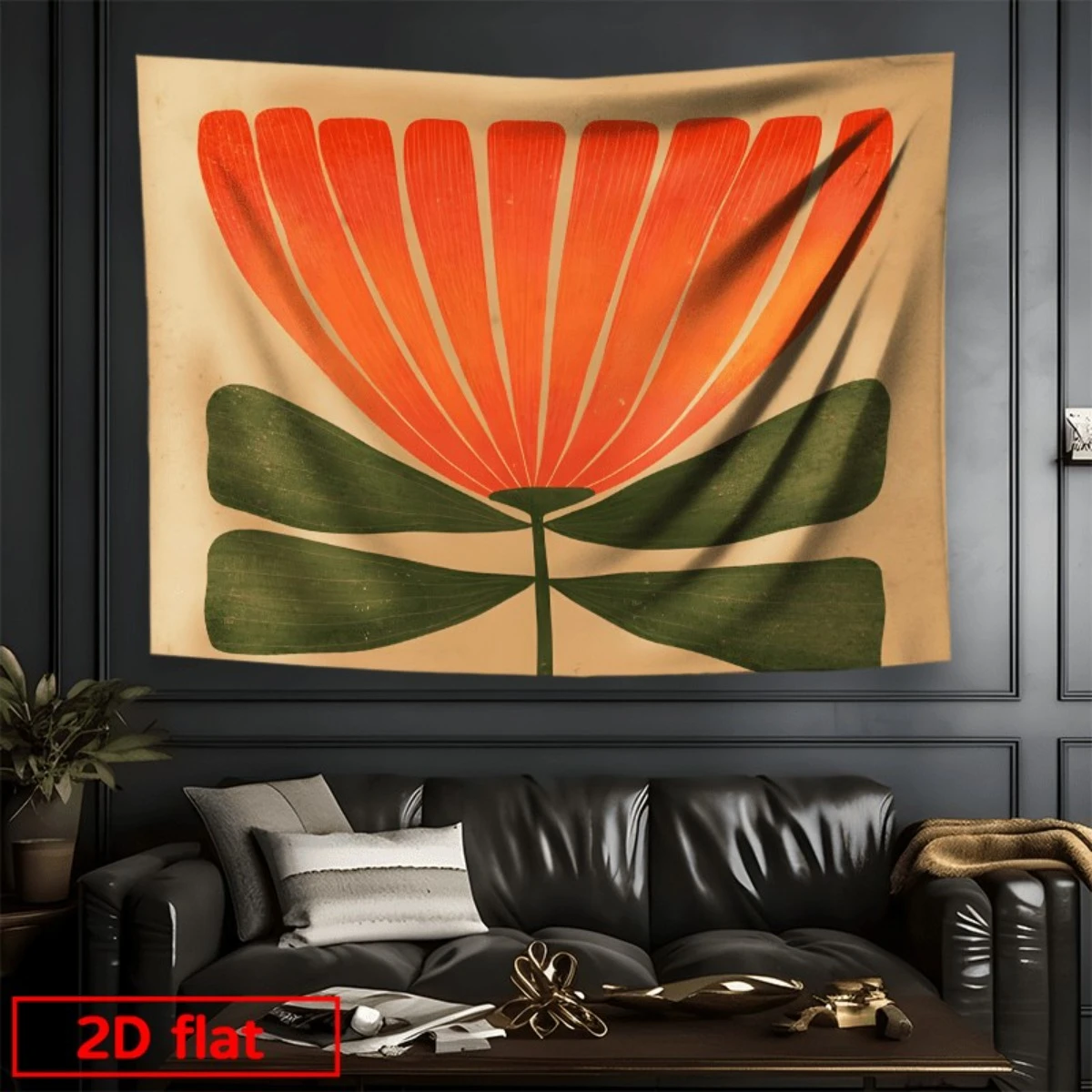 1pc Boho Mid Century Modern Orange Floral Tapestry Wall Hanging for Bedroom Living Room Dorm Decor