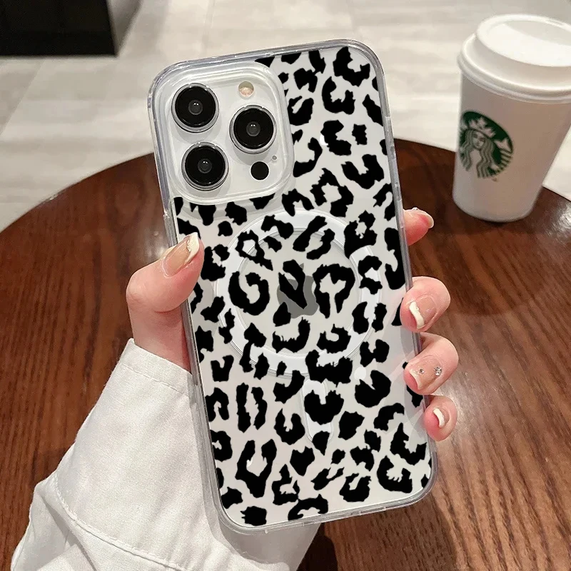 

Luxury Leopard Print Magnetic Magsafe Phone Case For iPhone 16 15 14 13 12 11 Pro Max 15 16 14 Plus 12 13 14 Pro Cover Fundas