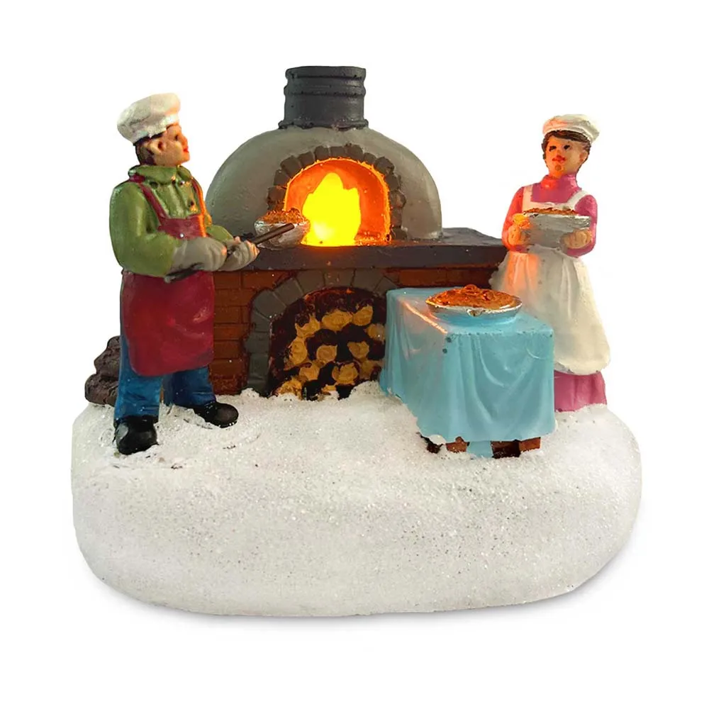 LED Lights Christmas Village Accessories Decor Bread Bakers Collectible Building Figurines Indoor Home Fireplace Holiday Display