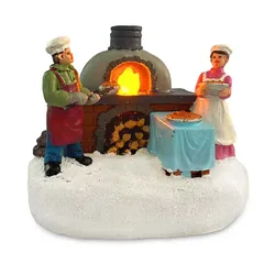 LED Lights Christmas Village Accessories Decor Bread Bakers Collectible Building Figurines Indoor Home Fireplace Holiday Display