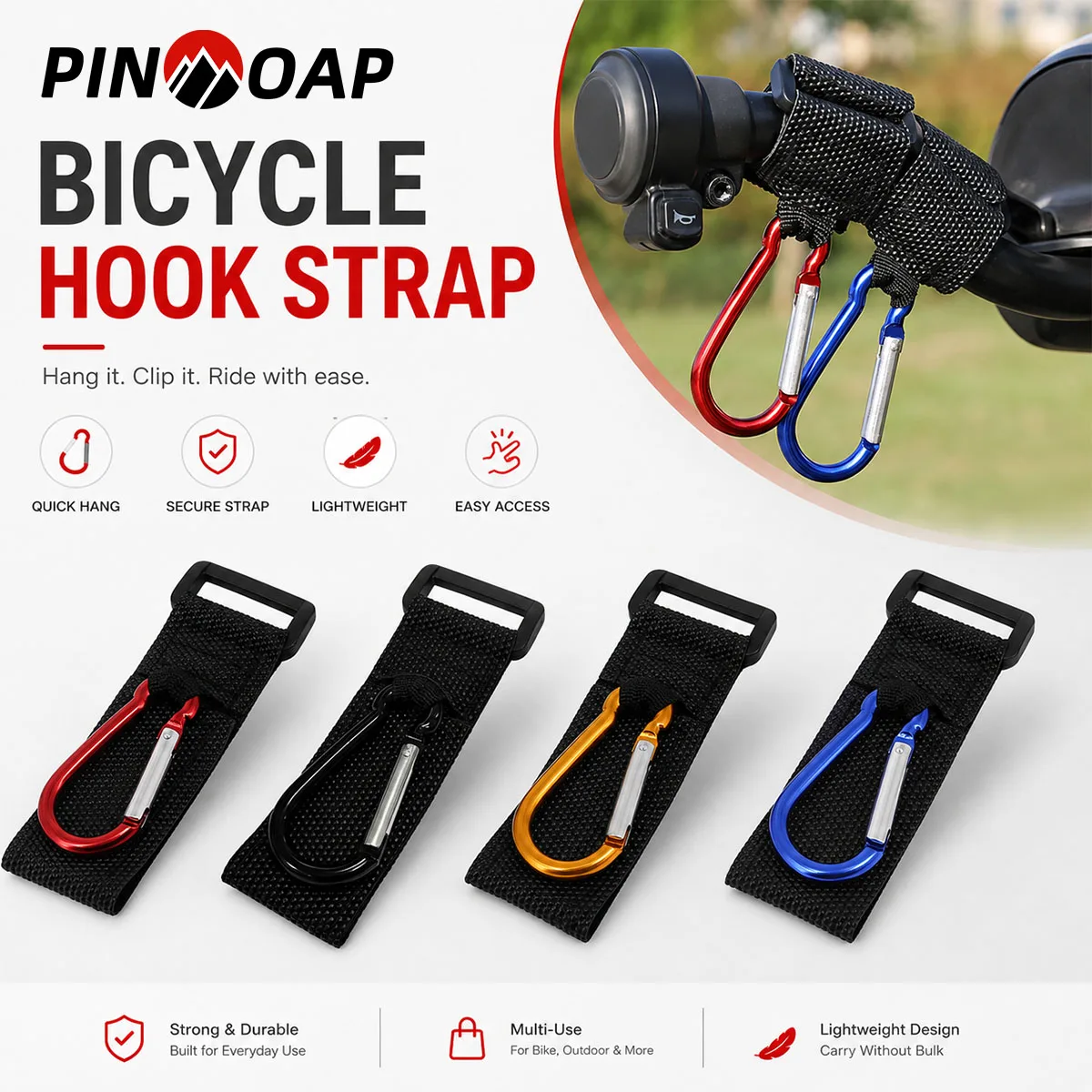PINMOAP 1PC Universal No-Drill Bike E-Bike Stroller Hook Heavy Duty Handlebar Bag Hanger For All Shopping Bags Helmets Backpacks