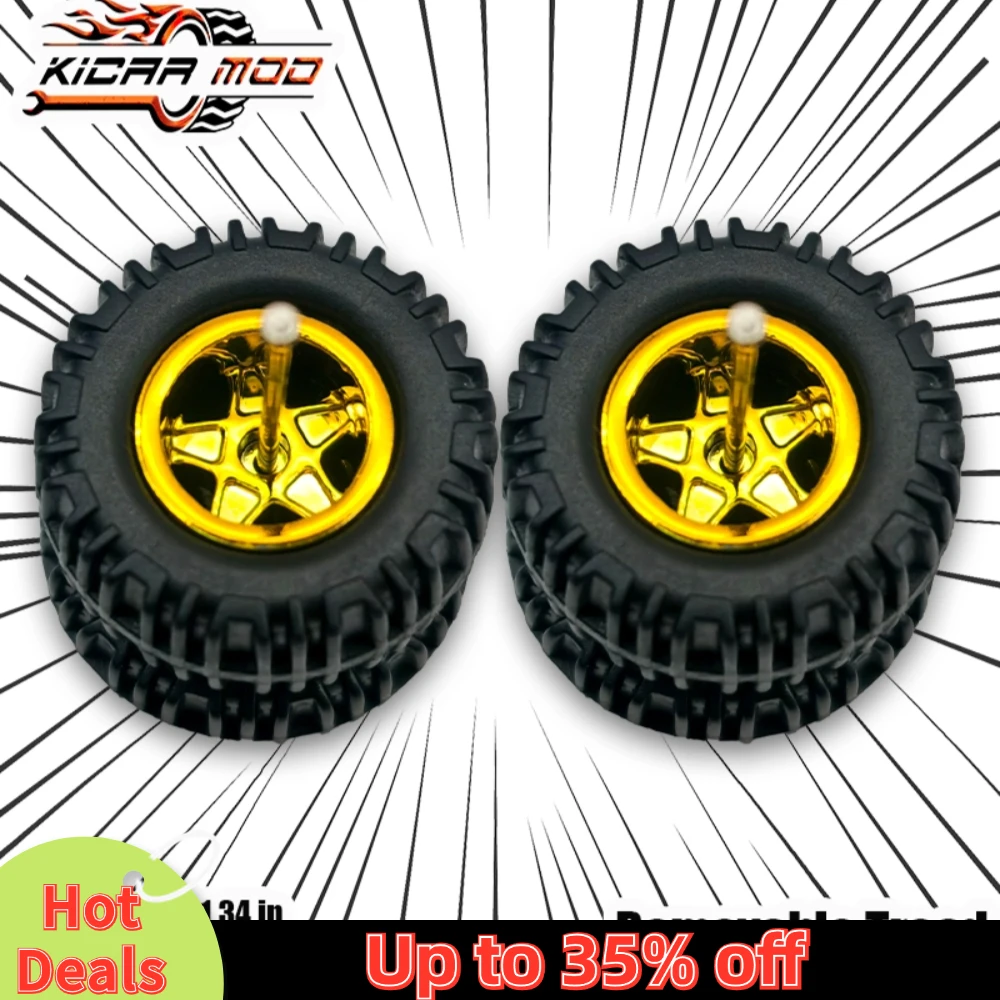 1/64 Model Car Wheels with Rubber All Terrain Tires Pentagram Refitting Parts for Off-road Vehicle HotWheels Large Size 1 Set