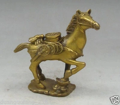 Exquisite collection Chinese solid brass carved housefly horse Tread Ingot statue