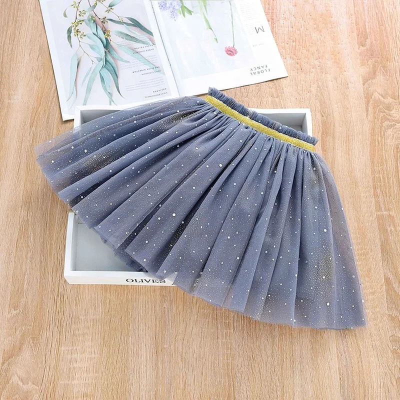 Spring Fall Fluorescent Sequins Starry Girls Skirts 2022 Summer School Girl Tulle Tutu Skirt Casual Children Pleated Skirt 3-10T