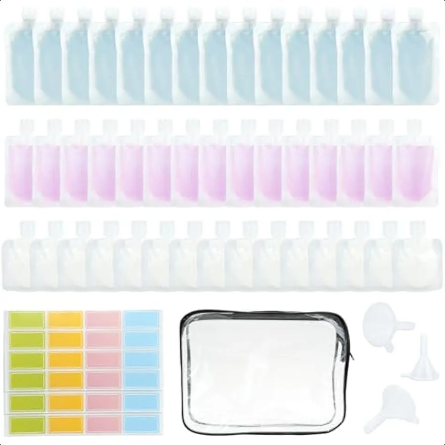 

52Pcs Travel Pouches for Toiletries TSA Approved Travel Fluid Squeeze Pouches Travel Size Stand Up Pouch Refillable Leakproof T