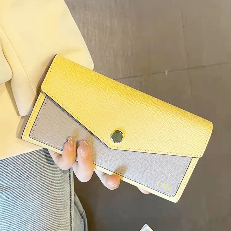 Envelope Woman Long Wallet Luxury Design Large Capacity Versatile Genuine Leather Card Holder Custom Initials Phone Coin Purse