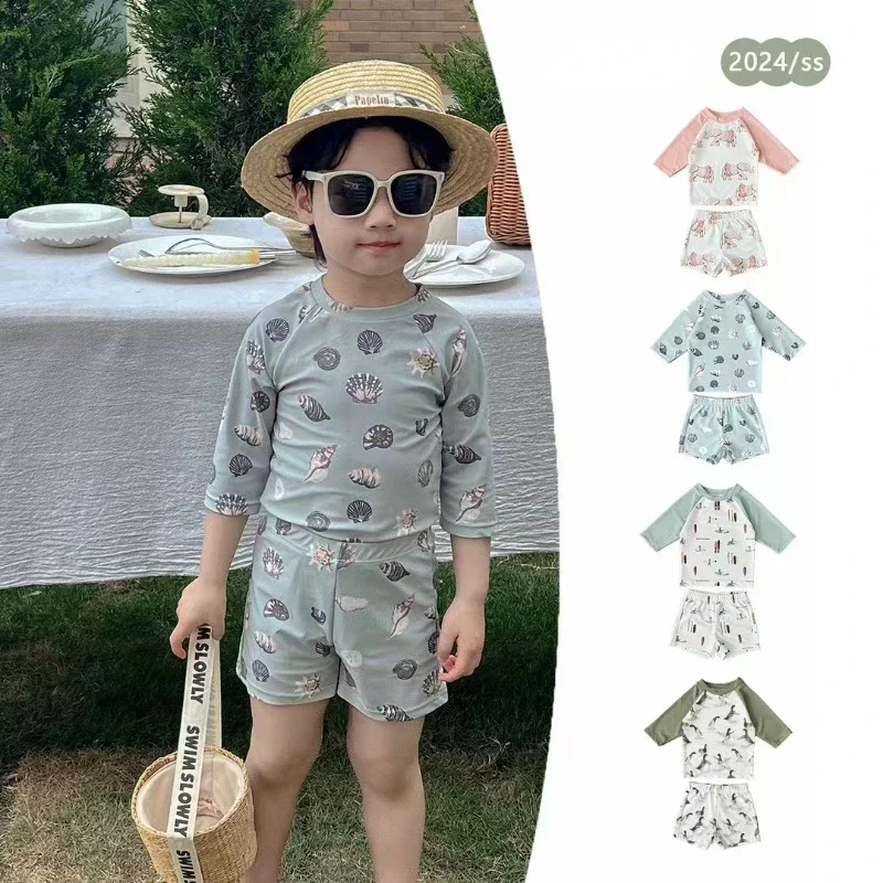 2024 Kids Swimwear  Boy Sunscreen Swimsuits  Baby  Swimwears  Two Pieces  Boys Swimsuit  Beach Vacation Board Shorts