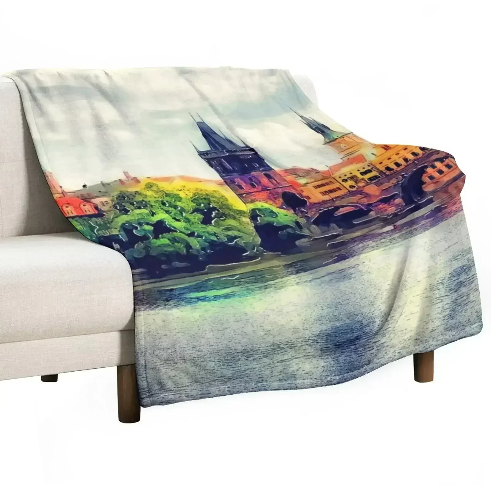 

Prague bridge watercolor #prague Throw Blanket Fluffy Cozy Throw Blanket for Home Decor