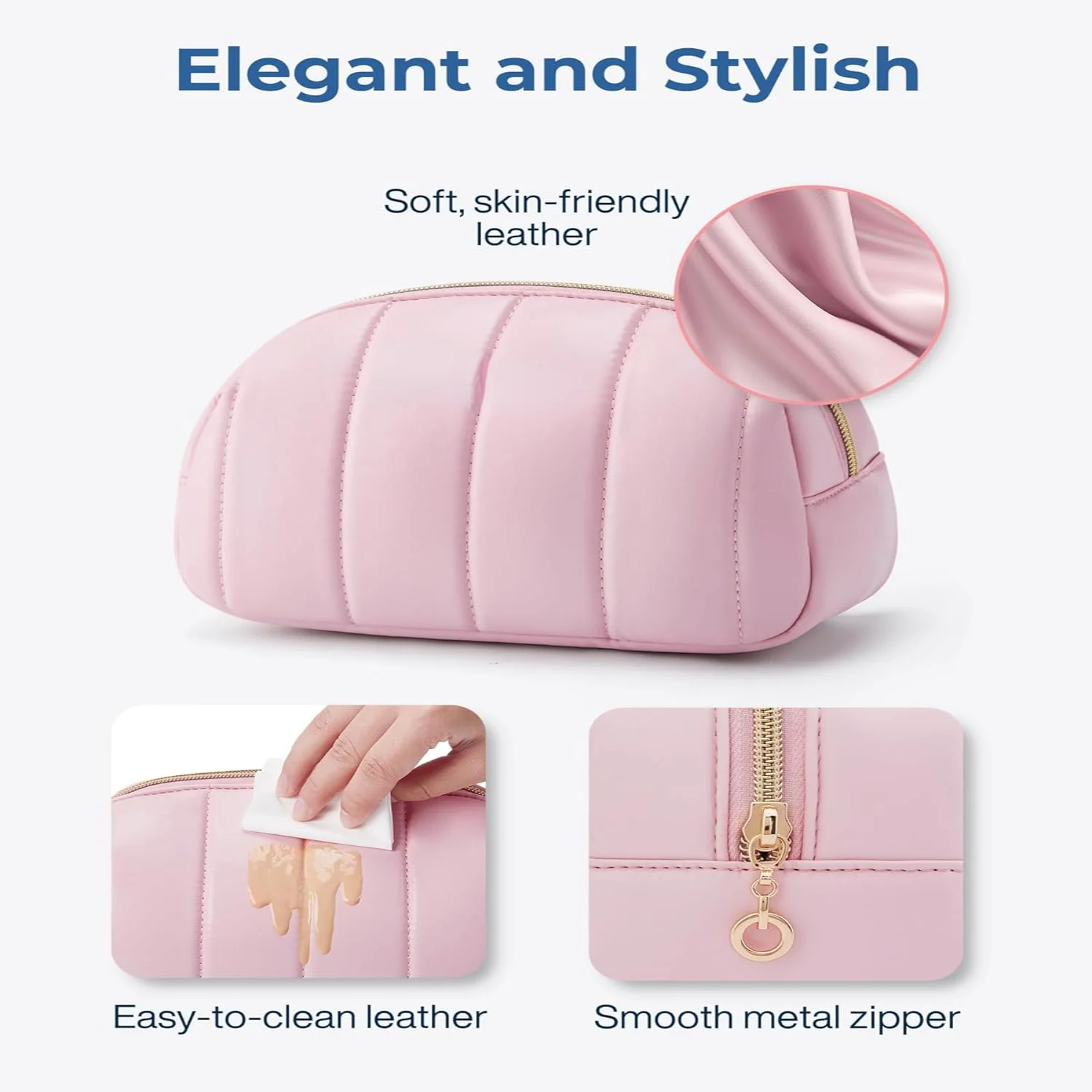 Niedlicher und stilvoller kleiner Make-up-Taschen-Organizer aus PU-Leder von BAGSMART für Damen – praktische und praktische tragbare Kosmetiktasche