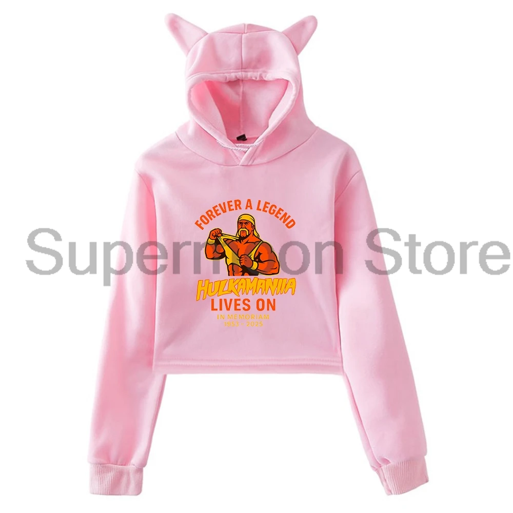 Hulk Hogan Hulkamania Forever 1953-2025 Memoriam Hoodie Orelhas de Gato Moletom Com Capuz Manga Longa Top Colheita Roupas Femininas
