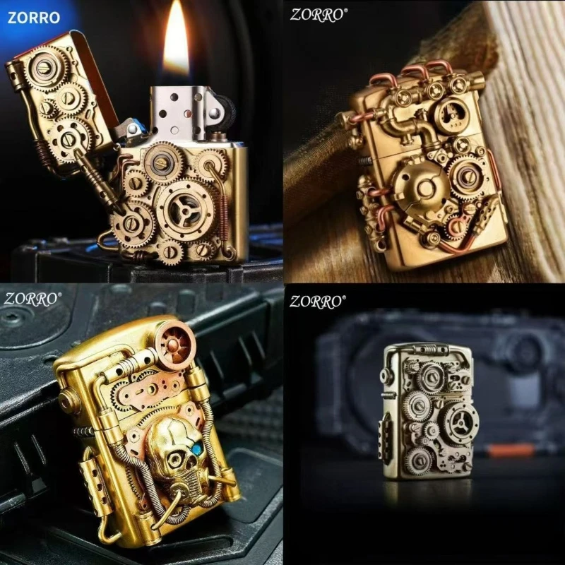 Creative Pure Copper  Kerosen e Lighter Personalized Mechanical Steampunk Lighter Gear Linkage Cool Men's Gift