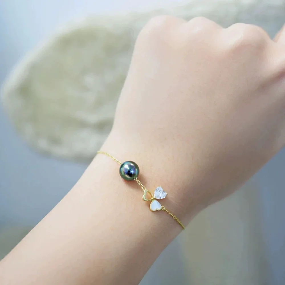 Natural Tahitian Black Pearl AAAA8-9mm Pearl Bracelet 925 Silver