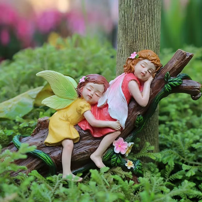 1PC/Sleeping Position Flower Fairy - Garden Courtyard Succulent Pottery Decoration Resin Crafts - Rural Bonsai Style