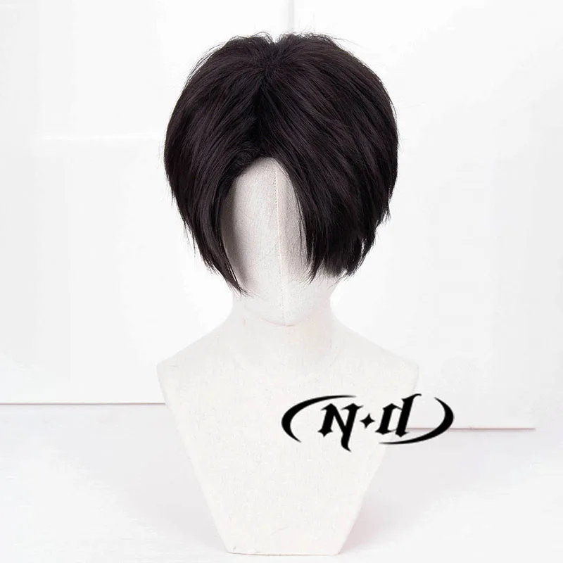 ND ليفي أكرمان تأثيري الباروكات هجوم على تيتان أنيمي تأثيري قصير شعر مستعار أسود ل كوميك كون كوزر مقاومة للحرارة الاصطناعية