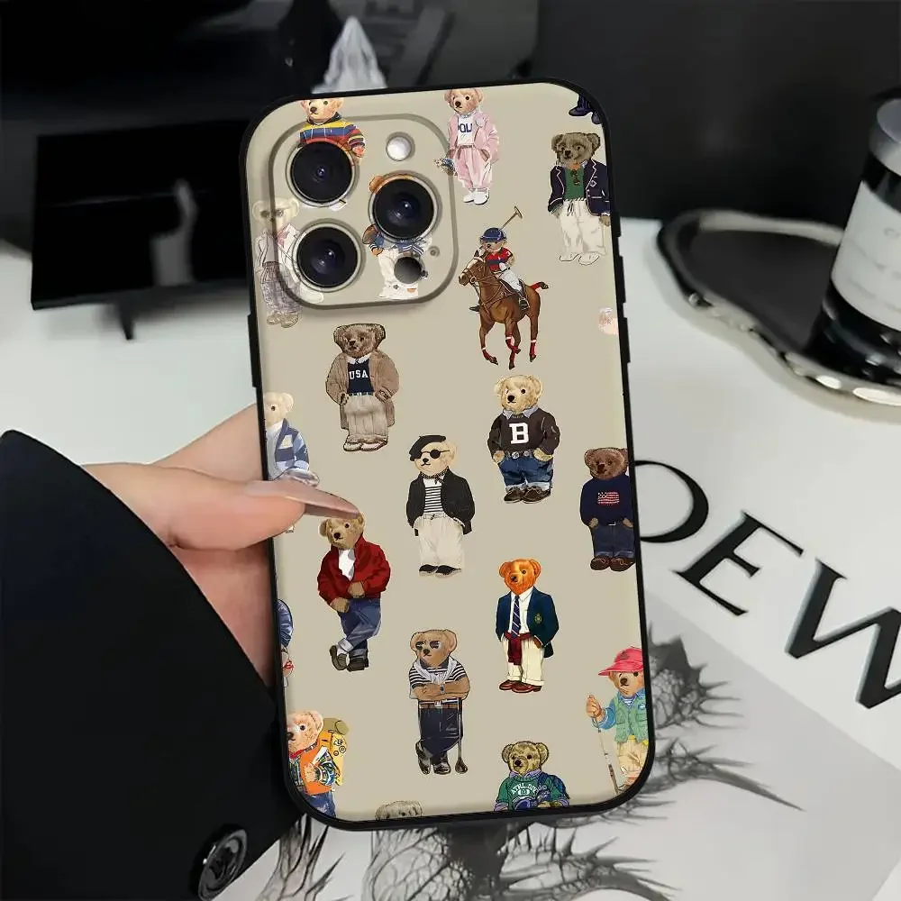 Fashion Teddy Bear Phone Case For iPhone 17 16 15 11 12 14 13 Pro Max Mini XS XR 7 Plus 17E Air Shockproof Silicone Cover Fundas view 2