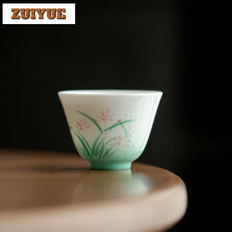 

2pc/lot Hand-painted Orchid Gradient Ramp Teacup Traditional Tea Bowl Mug Tea-tasting Personal Cup Jianzhan Master Cups 45ml