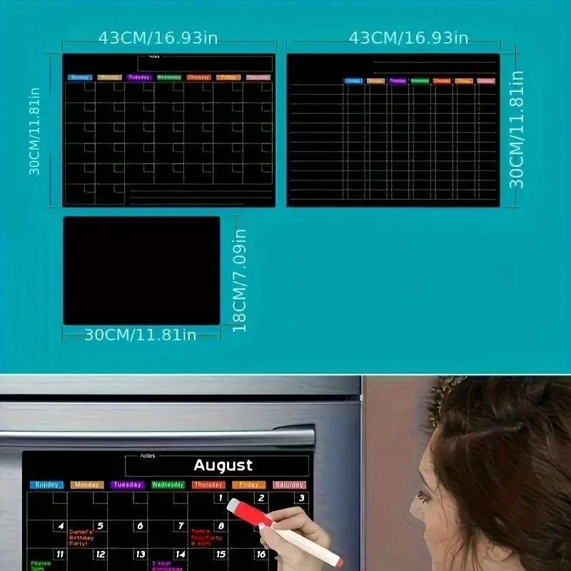 Juego de Planificador de pegatinas magnéticas para refrigerador, calendario semanal de borrado en seco, planificador mensual reutilizable y diario,