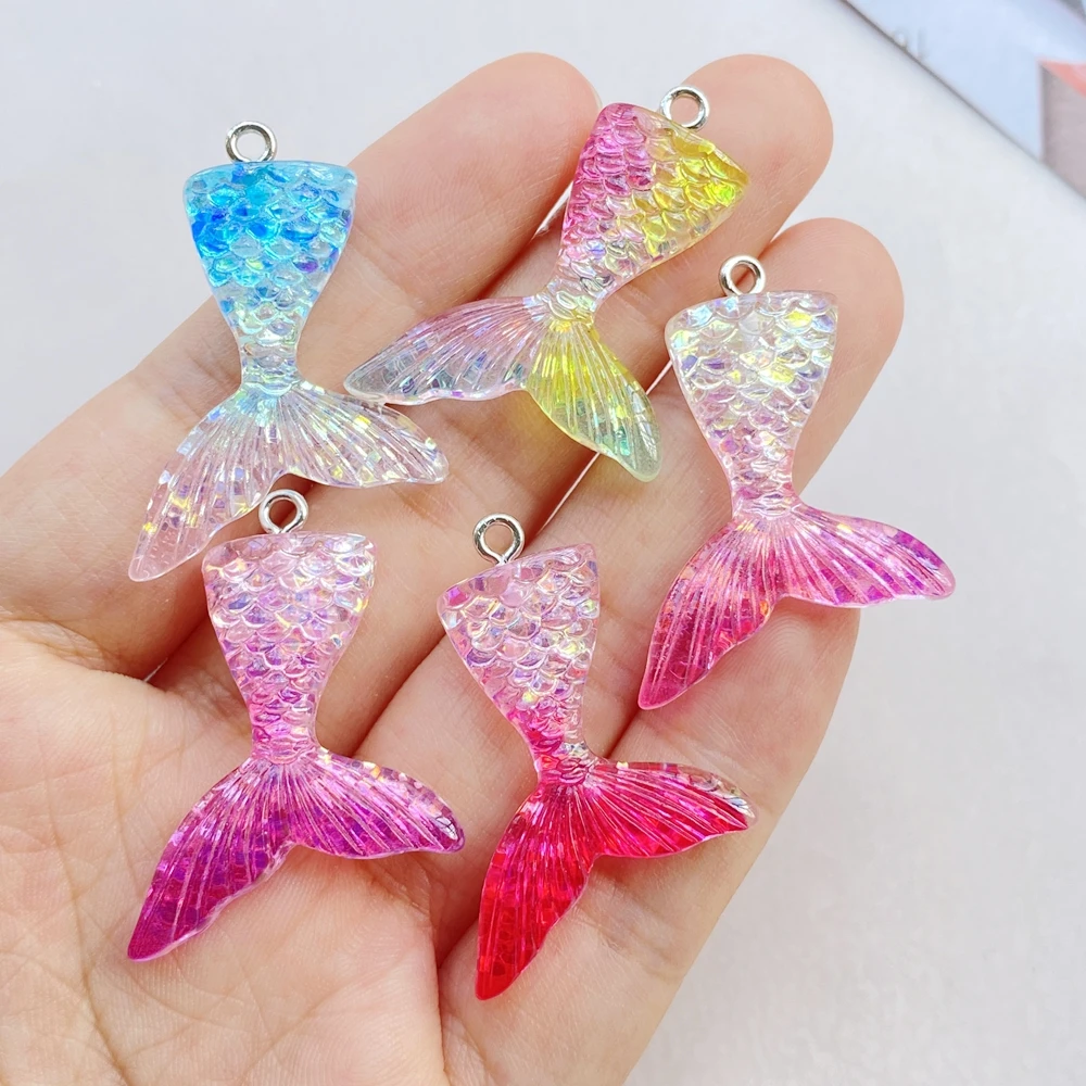 10 PCS Cute Shiny Mermaid Tail Pendants, DIY Resin Accessories Earrings Pendant Keychain Bracelet Jewelry Making Accessories