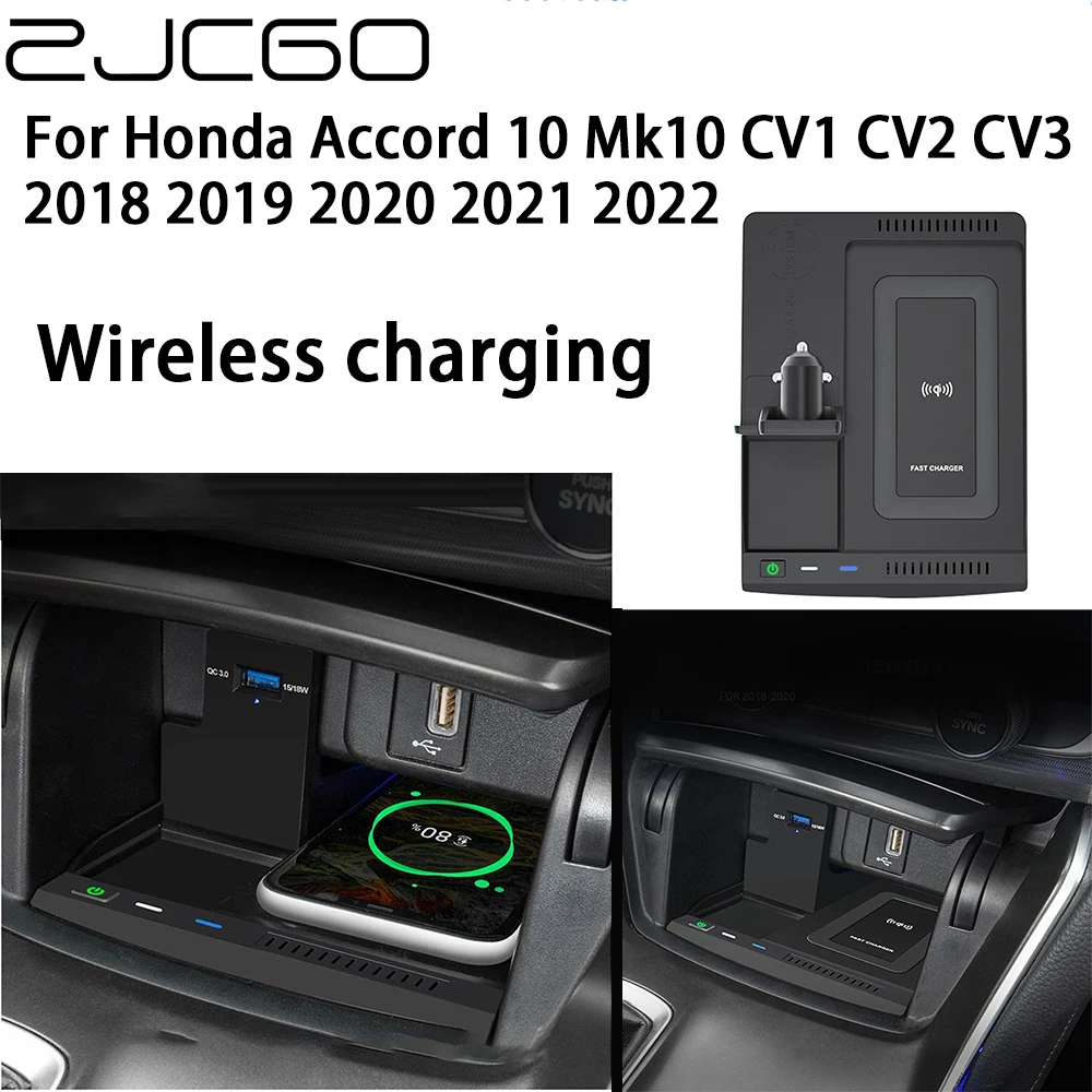 

ZJCGO 15W Car QI Mobile Phone Fast Charging Wireless Charger for Honda Accord 10 Mk10 CV1 CV2 CV3 2018 2019 2020 2021 2022