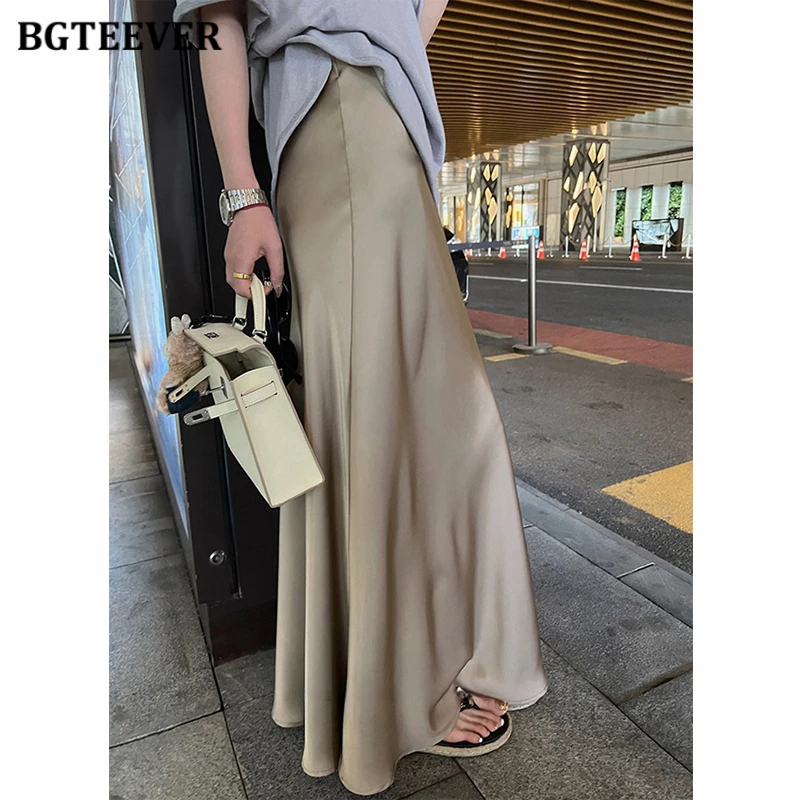 BGTEEVER Stylish High Waist Slim Ladies Satin Skirts Summer Skinny Mermaid Skirts for Women