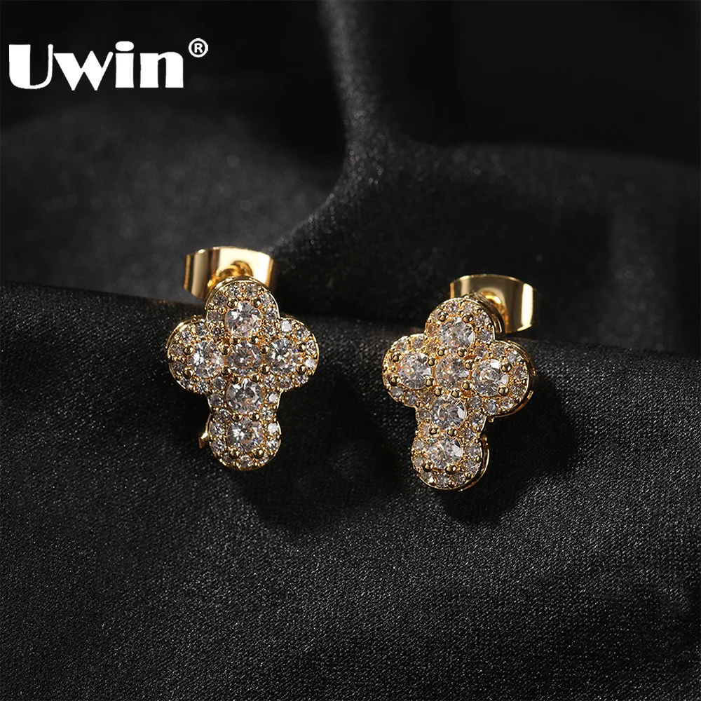 

UWIN Cross Stud Earrings for Women Iced Cubic Zirconia Earrings Fashion Jewelry for Gift