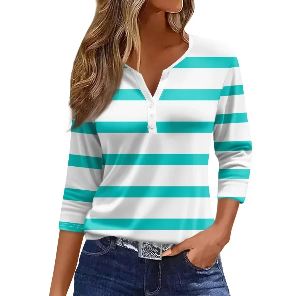 Women V-Neck Printed Short Sleeve T-Shirt Casual Daily Office Work Resort Wear Vintage Fit Chic Minimalist Summer New