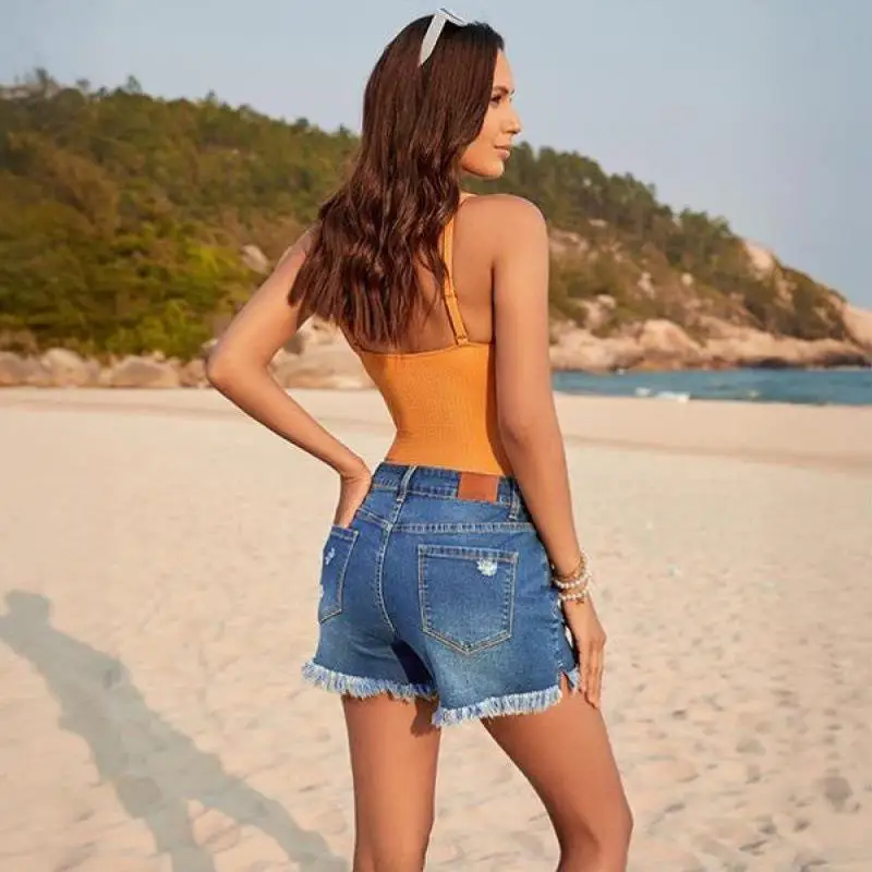 Celana Denim Wanita Kasual Pinggang Sedang Musim Semi Vintage Sle Ciwalk Sembilan Potong Celana Elastis Mikro Stretch Tee-Vinyl F...