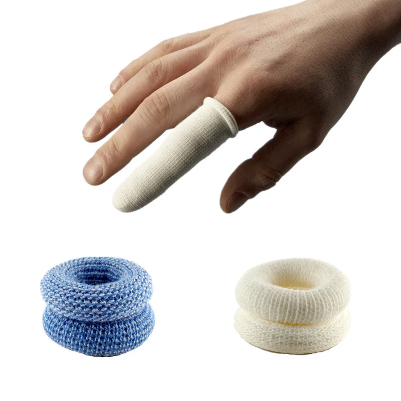 Couvre-doigts en coton doux, bandage de premiers soins, protection des doigts, sécurité sportive, bandage d'allaitement, bleu, blanc, document disponible, lot de 5 pièces