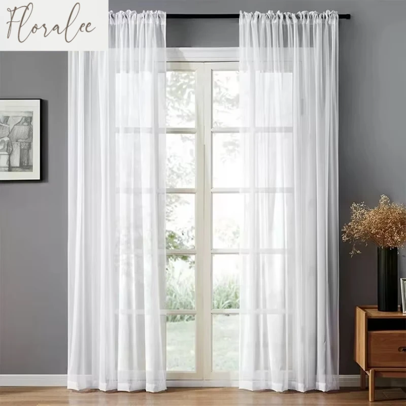 

Solid White Tulle Thick Yarn Luxurious Chiffon Sheer Window Curtains for Living Room Bedroom High Quality Voile Organza Drapes