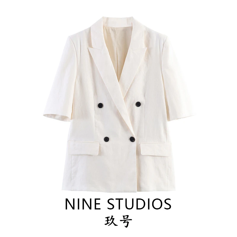 

NINE ZAR Women's Short Sleeve Shirt Style Casual Jacket Loose Fit Double Breasted Polyester Fabric Spring Season Regular Length