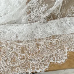 3 Meters Hand Made Alencon Lace Trim in Ivory , Bridal Veil Straps for Wedding Sash, Headband Jewelry Costume Design