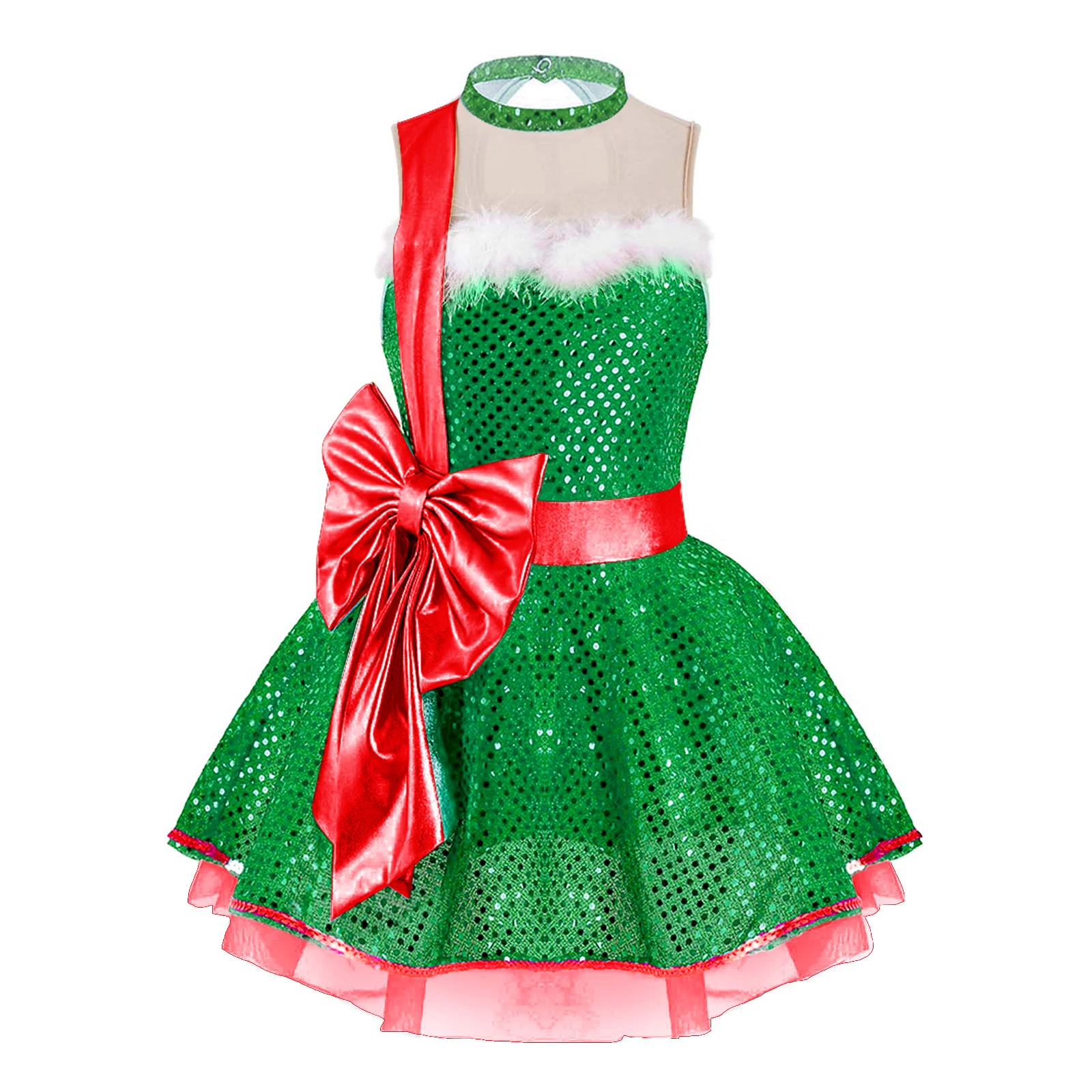 Kinder Mädchen Weihnachten Kostüm Pailletten Ballett Gymnastik Trikot Kleid ärmellose rote Mesh Tutu Eiskunstlauf Kleid Tanz kleidung