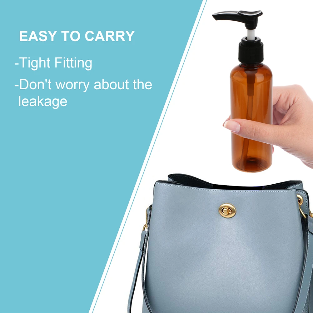 

5pcs 100ml Refillable Pump Bottles Brown Travel Press Dispenser Leak Proof Plastic Shampoo Soap Body Wash Liquid