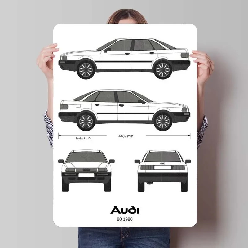 BNW Audi 80 1990 Metal Signs Classic Car Poster Art of Murals Tinplate Sign for Garage Wall Art Decoration Man Cave Retro Room