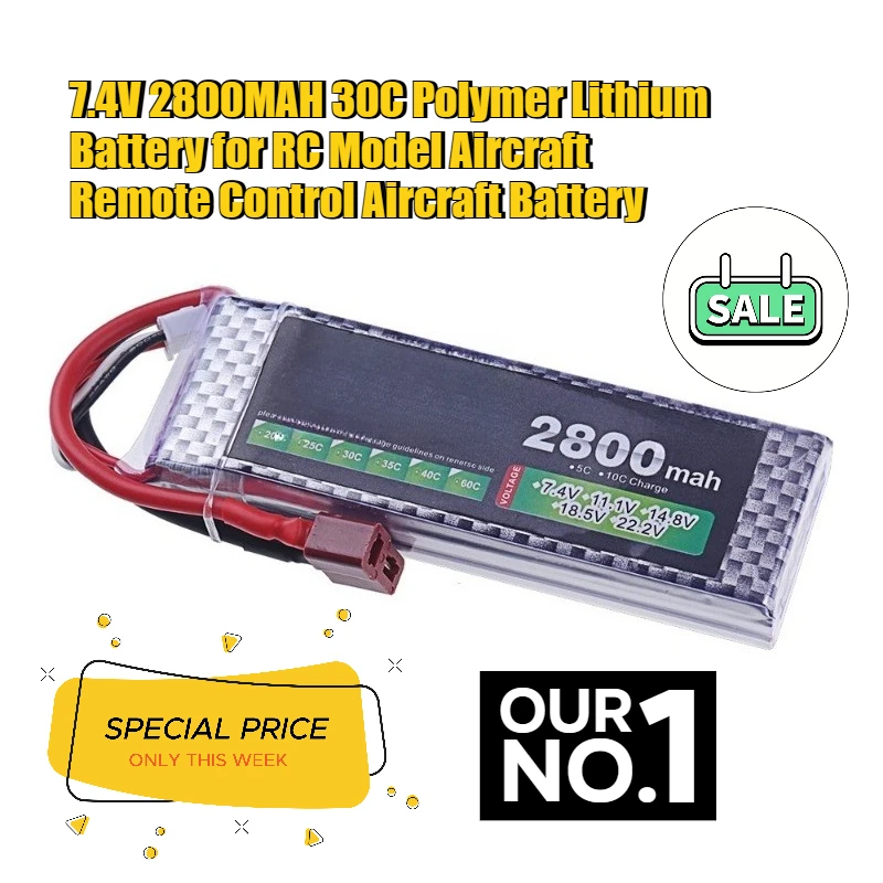 

7.4V 2800MAH 30C Polymer Lithium Battery for RC Model Aircraft Remote Control Aircraft Battery