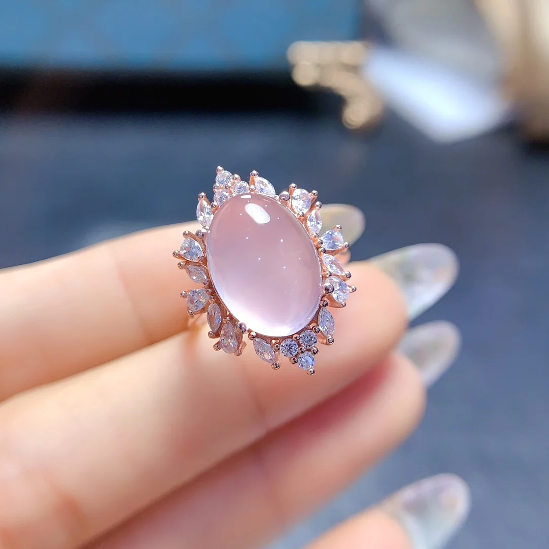 

FS S925 Sterling Silver 10*14mm Natural Rose Quartz Ring for Women Fine Fashion Charm Weddings Jewelry Certificate MeiBaPJ