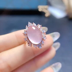 FS S925 Sterling Silver 10*14mm Natural Rose Quartz Ring for Women Fine Fashion Charm Weddings Jewelry Certificate MeiBaPJ