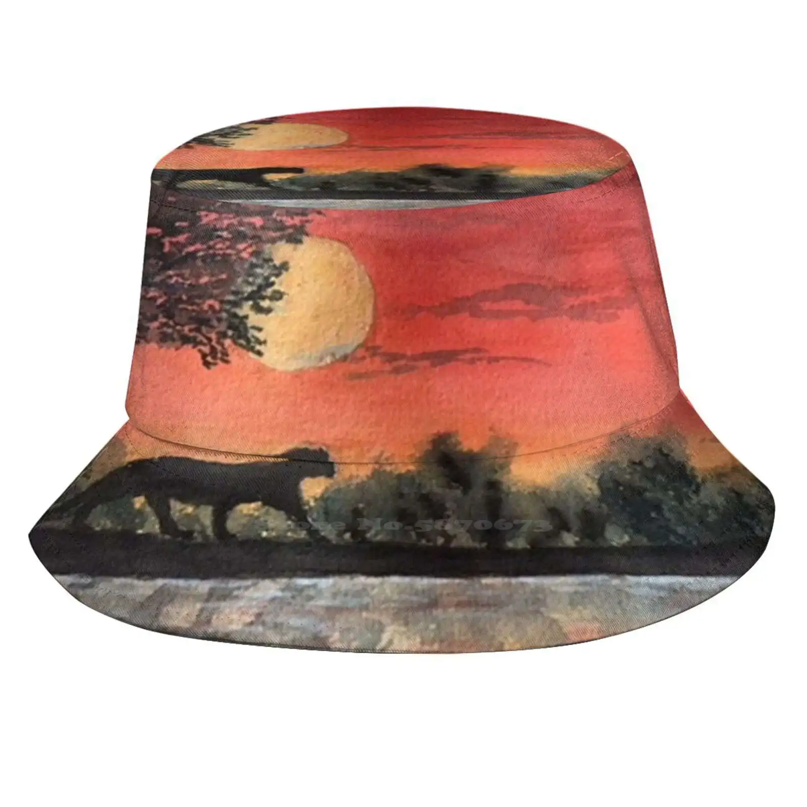 Watercolor A Cat's Dream Unisex Fashion Women Men Breathable Bucket Hats Big Cat Sunset Watercolors Hand Painted Panther Nature