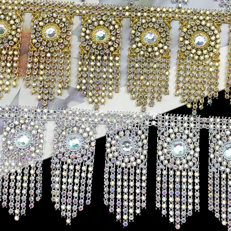 

4.5m Rhinestone Tassel Lace 6.5cm Embroidered Tassel Crystal Trim for Shoe Hat Clothing Stage Costume DIY Decoration Accessories