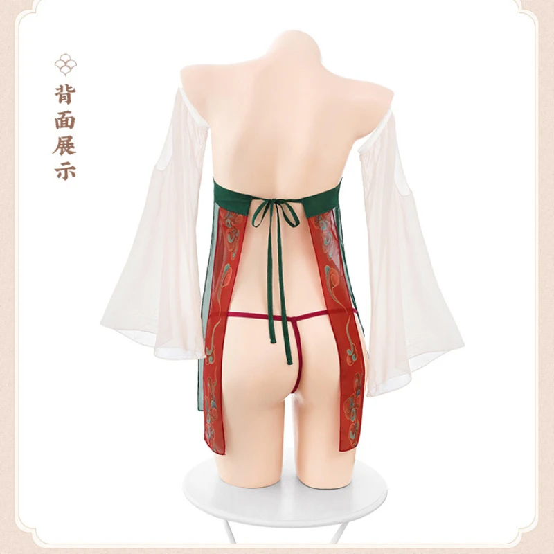 Plus Size Sexy Lingerie Chinese Ancient Kimono Suit Sheer Classical Dancing Girl Costume Erotic Hanfu Cosplay Princess Uniform