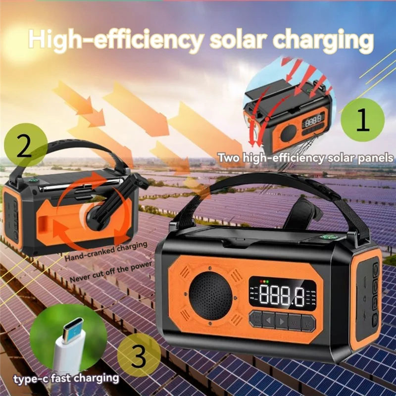 ABSQ-12000Mah الشمسية كرنك اليد راديو الطقس AM/FM/NOAA ، إنذار SOS في حالات الطوارئ ، مصباح القراءة للتخييم في الهواء الطلق