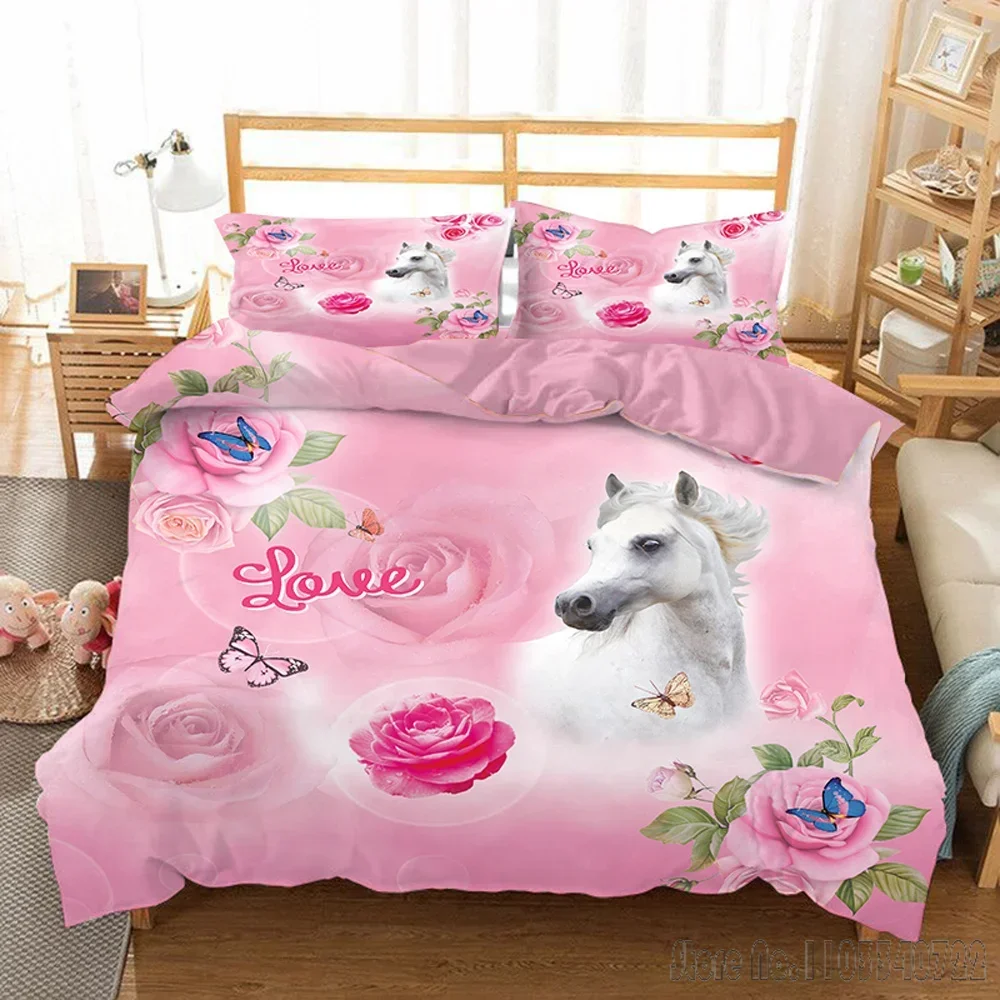 Hot Sale Cartoon Unicorn Kids Girls Pink 3D Duvet Cover Set HD Comforter Cover for Kids Bedding Sets Bedclothes Bedroom Decor