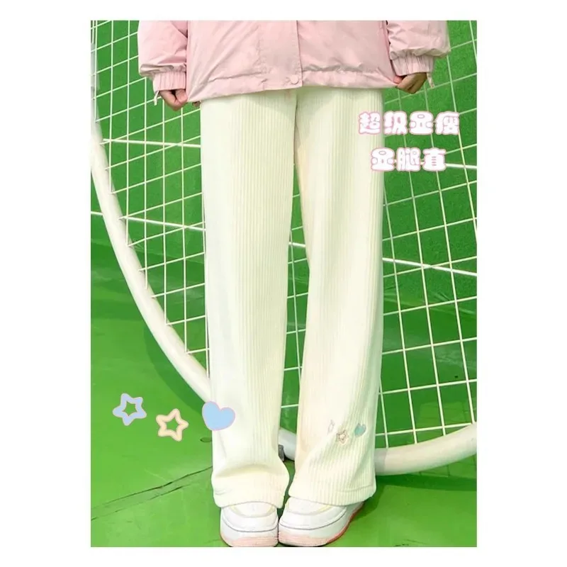 2025 nueva estrella del amor bordado pierna ancha pana dulce niñas pantalones de cintura elástica Otoño Invierno felpa engrosamiento una familia amorosa