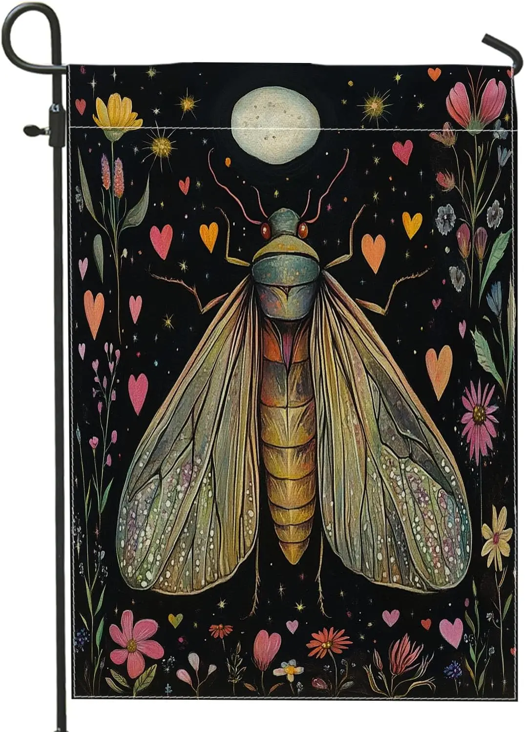 Spring Cicadas Garden Flags 12x18 Inch Double Sided for Outside, Mysterious Floral Burlap Lawn Flags, Insect Backyard Small  AAS