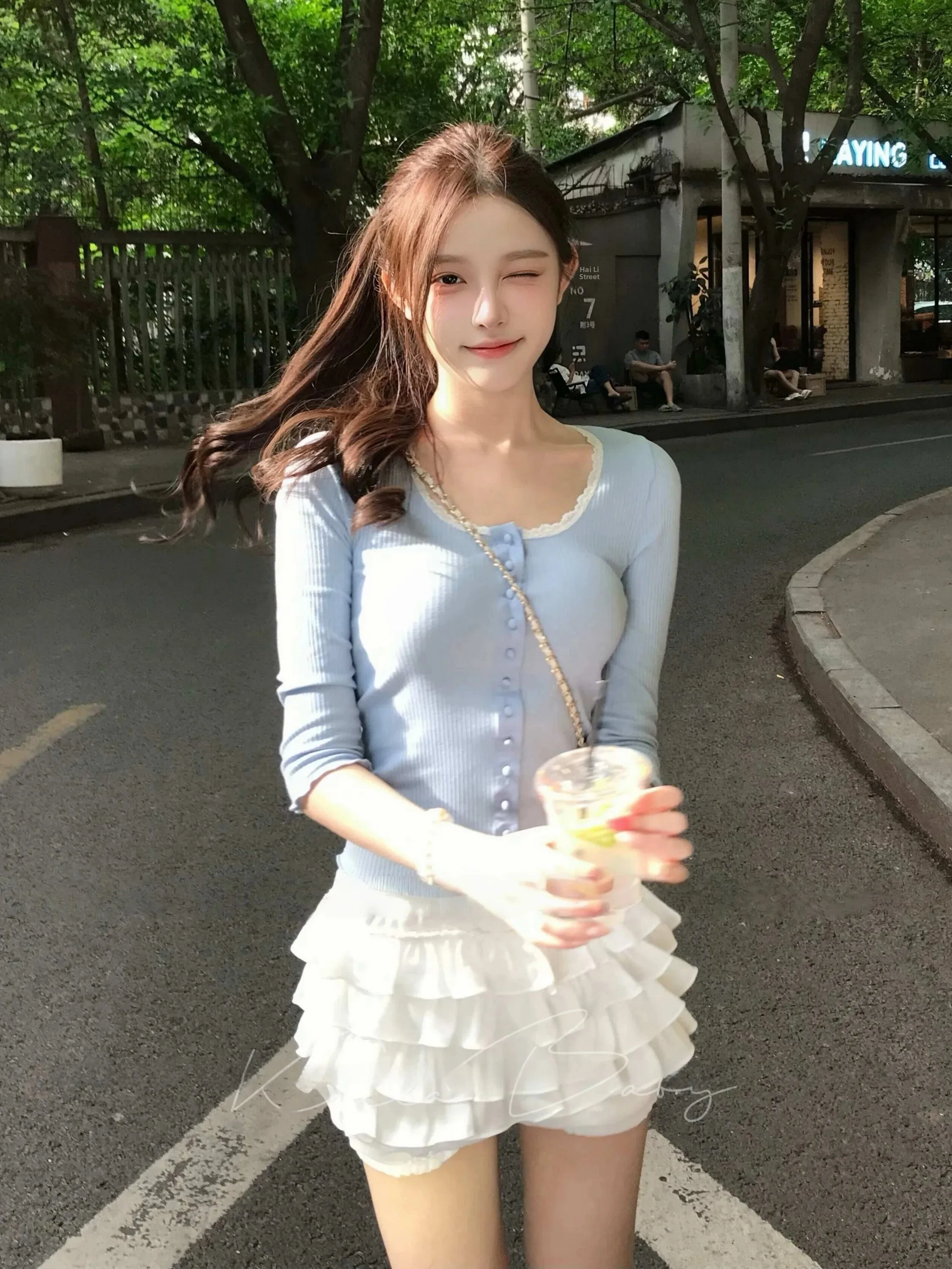 Sweet Girl U-Neck Knitted Slim Fit Seven Sleeve Lace Top Elegant Lace Seven Sleeve Knitted Shirt Casual Style Short Sleeve T-...