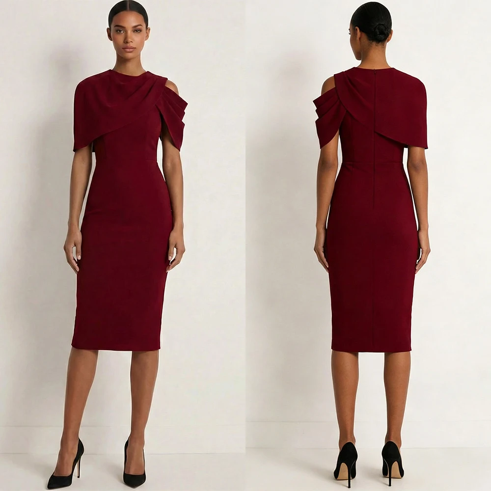 Customized Half Sleeves Knee Length Red Straight Vestidos Elegantes Para Mujer Para Una Boda فساتين حفلات Evening Dresses Abiti
