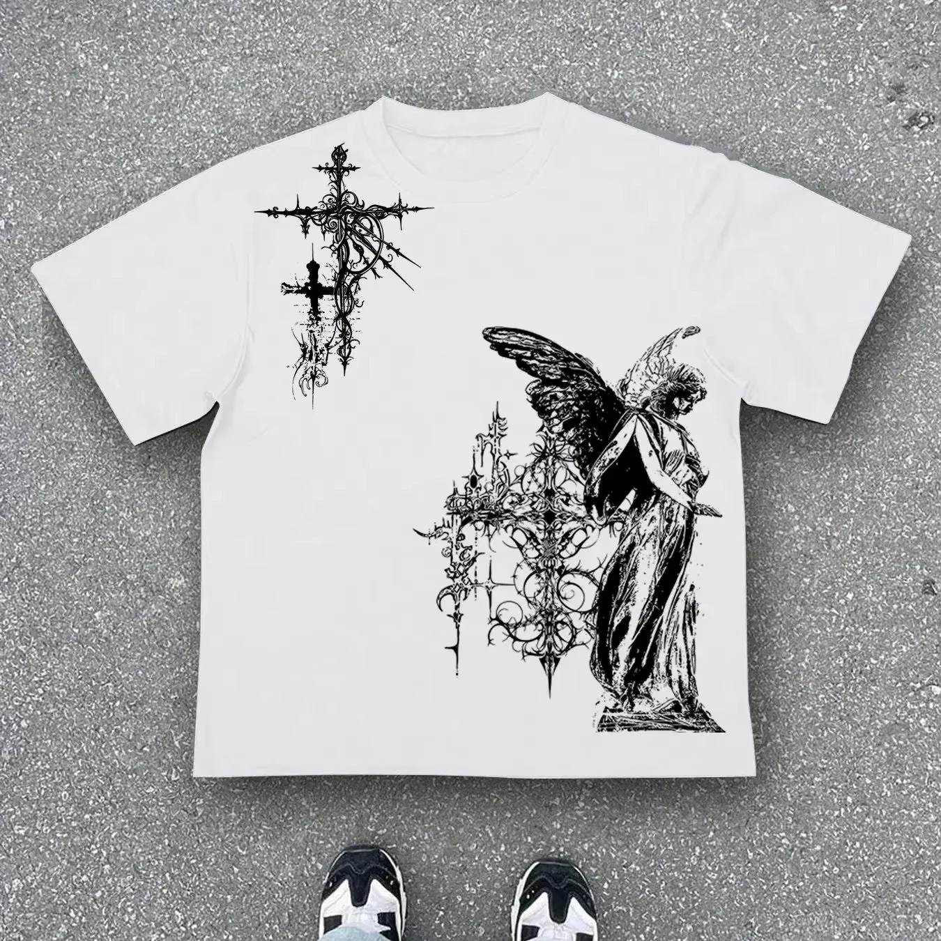 Retro Gothic T-shirt, Hip-Hop Streetwear, Harajuku T-shirt, Y2K Shirt with Print, Casual Loose Streetwear, Gender Neutral
