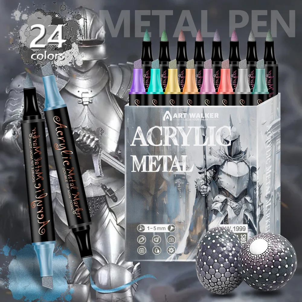 12/24 Colors Set Double Head Point Pen Acrylic Propylene Metal Marker Pen Hand Account Paintings Fine Arts Brush For Cardboard